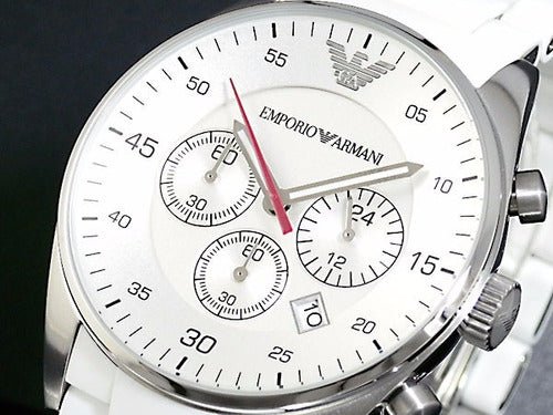 Emporio Armani Sport Chronograph White Dial White Silicone Strap Watch For Men - AR5859 Watches Emporio Armani   