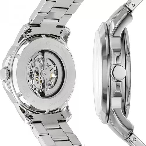 Fossil Grant Automatic Skeleton Black Dial Silver Steel Strap Watch for Men - ME3103 Watches Fossil   