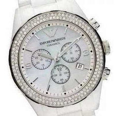 Emporio Armani Ceramica Chronograph White Dial White Ceramic Strap Watch For Women - AR1456 Watches Emporio Armani   