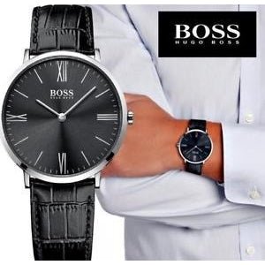 Hugo Boss Jackson Black Dial Black Leather Strap Watch for Men - 1513369 Watches Hugo Boss   