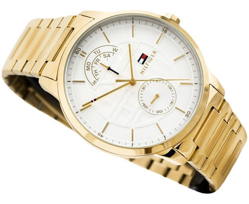 Tommy Hilfiger Hunter White Dial Gold Stainless Steel Strap Watch for Men - 1791609 Watches Tommy Hilfiger   