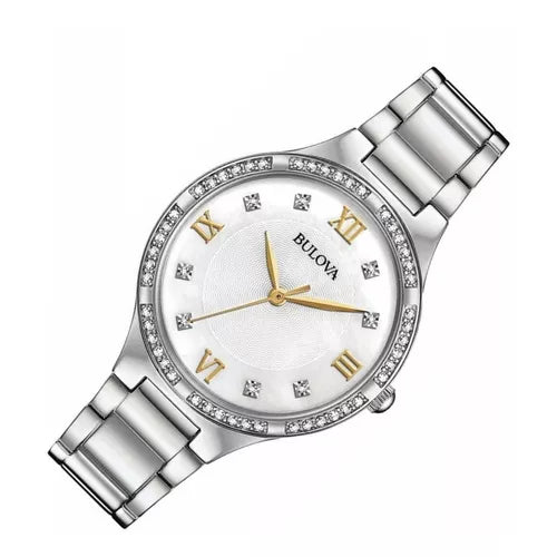 Bulova Mother of Pearl Dial Silver Steel Strap Watch for Women - 96L263 Watches Bulova   