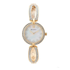 Bulova Crystal Collection Mother of Pearl Dial Gold Steel Strap Watch for Women - 98L225 Watches Bulova   