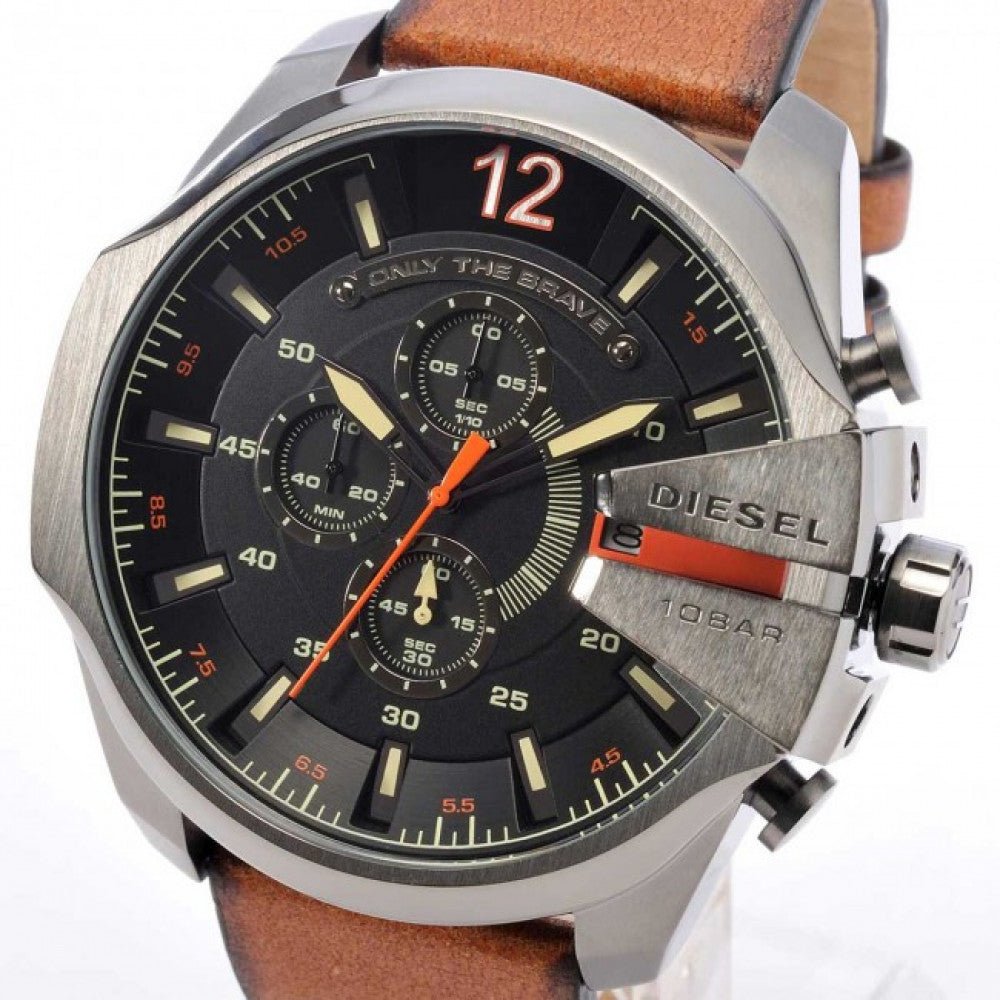 Diesel Mega Chief Quartz Chronograph Brown Leather Watch For Men - DZ4343 Watches Diesel   