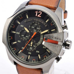 Diesel Mega Chief Quartz Chronograph Brown Leather Watch For Men - DZ4343 Watches Diesel   