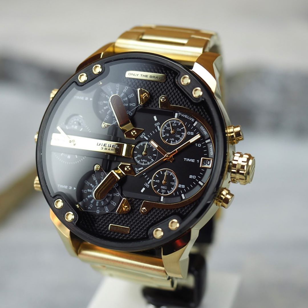 Diesel Mr Daddy 2.0 Black Dial Gold Stainless Steel Watch For Men - DZ7333 Watches Diesel   
