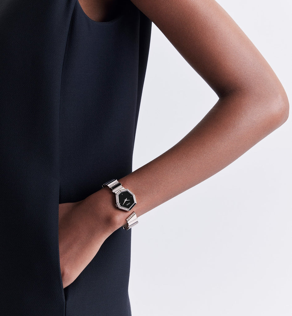 Dior Gem Dior Black Mother Of Pearl Dial Silver Steel Strap Watch For Women - CD18111X1005