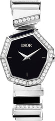 Dior Gem Dior Mother Of Pearl Diamonds Black Dial Silver Steel Strap Watch For Women - CD18111X1058