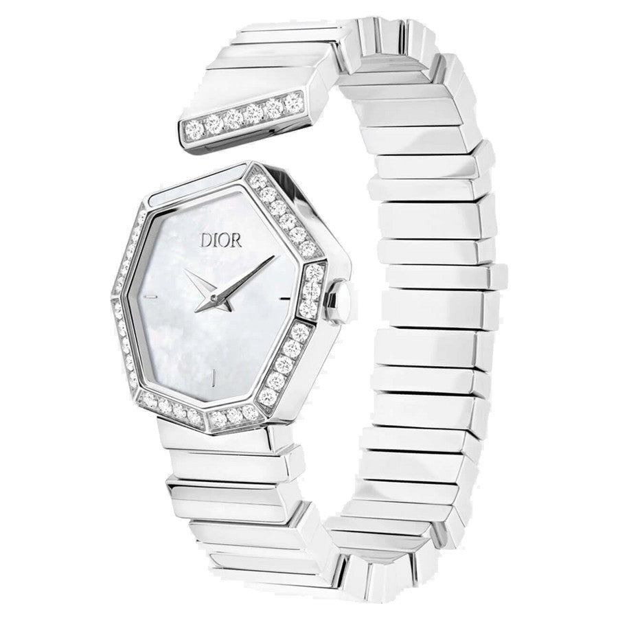 Dior Gem Dior Mother Of Pearl Diamonds White Dial White Leather Strap Watch For Women - CD18111X1006