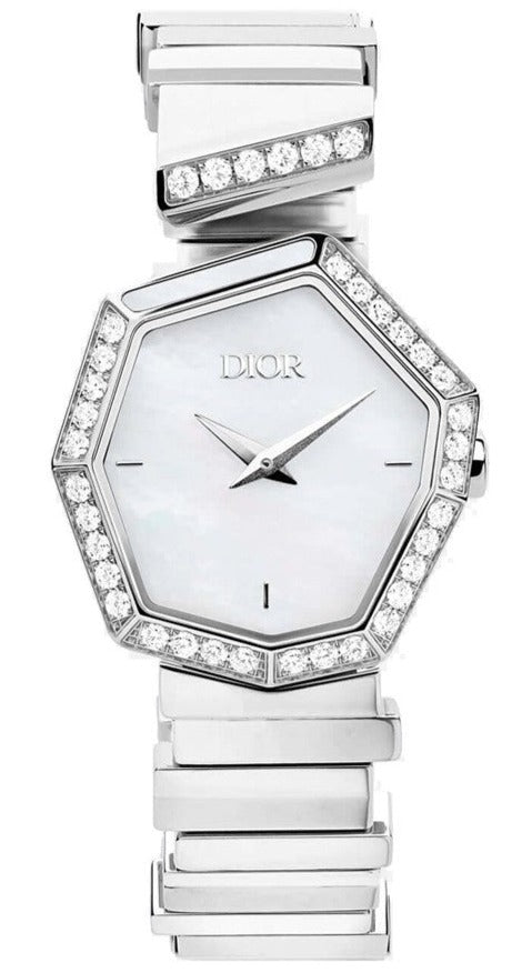 Dior Gem Dior Mother Of Pearl Diamonds White Dial White Leather Strap Watch For Women - CD18111X1006