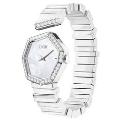 Dior Gem Dior Mother Of Pearl Diamonds White Dial White Leather Strap Watch For Women - CD18111X1006