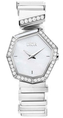 Dior Gem Dior Mother Of Pearl Diamonds White Dial White Leather Strap Watch For Women - CD18111X1006