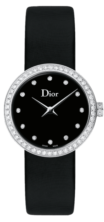 Dior La D De Dior Diamonds Black Dial Black Leather Strap Watch For Women - CD047170A005 0000