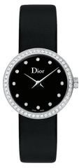 Dior La D De Dior Diamonds Black Dial Black Leather Strap Watch For Women - CD047170A005 0000