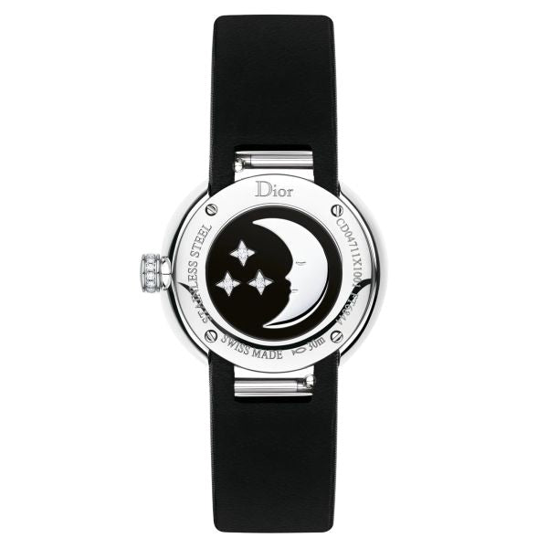 Dior La D De Dior Diamonds Black Dial Black Leather Strap Watch For Women - CD047170A005 0000