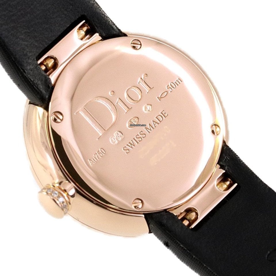 Dior La D De Dior Diamonds Black Dial Black Leather Strap Watch For Women - CD047170A005 0000