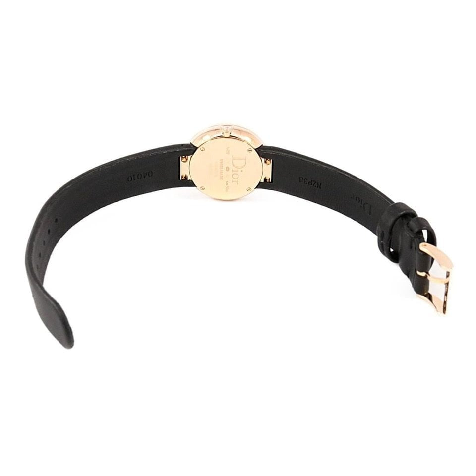 Dior La D De Dior Diamonds Black Dial Black Leather Strap Watch For Women - CD047170A005 0000