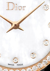 Dior La D De Dior Mother Of Pearl Diamonds White Dial Black Leather Strap Watch For Women - CD047170A001 0000