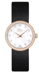 Dior La D De Dior Mother Of Pearl Diamonds White Dial Black Leather Strap Watch For Women - CD047170A001 0000