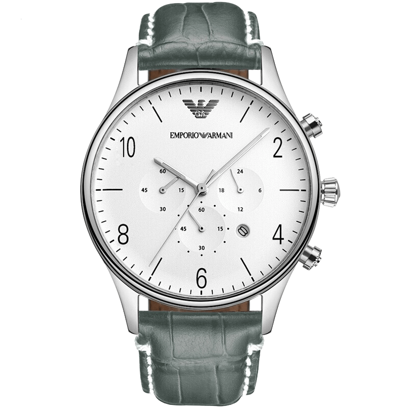 Emporio Armani Classic Chronograph Silver Dial Grey Leather Strap Watch For Men - AR1861 Watches Emporio Armani   