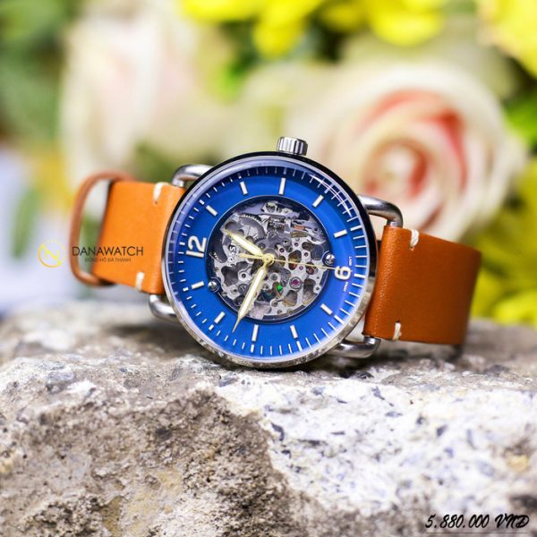 Fossil Commuter Automatic Skeleton Blue Dial Brown Leather Strap Watch for Men - ME3159 Watches Fossil   