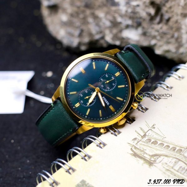 Fossil Townsman Chronograph Green Dial Green Leather Strap Watch for Men - FS5599 Watches Fossil   