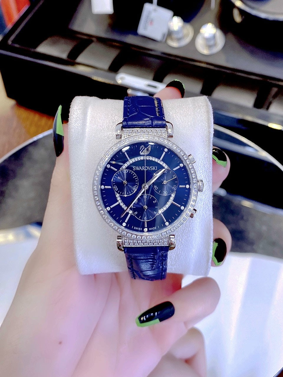 Swarovski Passage Chrono Crystal Blue Dial Blue Leather Strap Watch for Women - 5580342 Watches Swarovski   