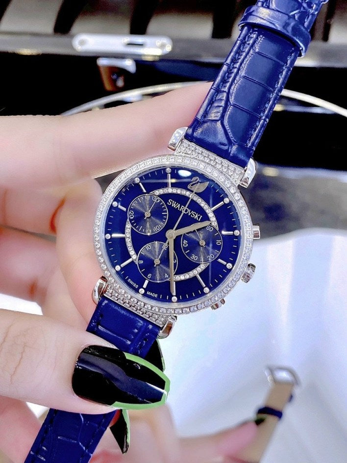 Swarovski Passage Chrono Crystal Blue Dial Blue Leather Strap Watch for Women - 5580342 Watches Swarovski   