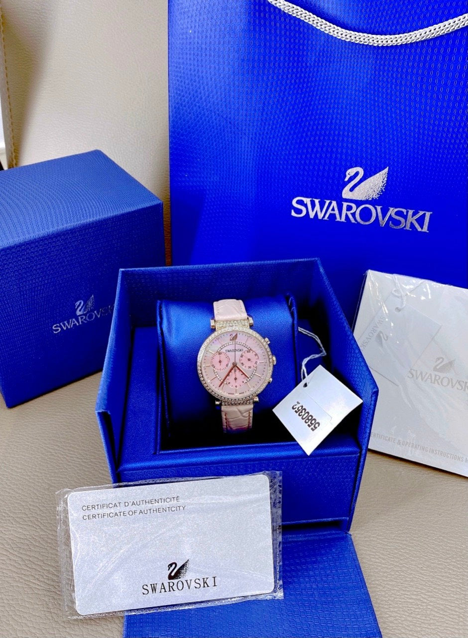Swarovski Passage Chrono Pink Dial Pink Leather Strap Watch for Women - 5580352 Watches Swarovski   