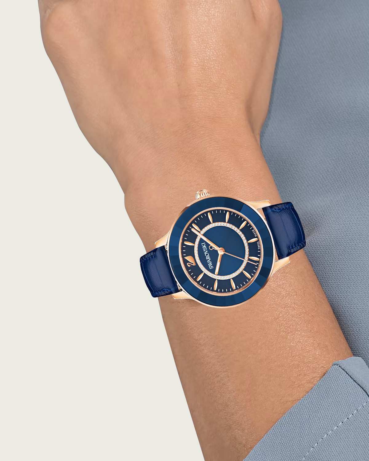 Swarovski Octea Lux Blue Dial Blue Leather Strap Watch for Women - 5414413 Watches Swarovski   