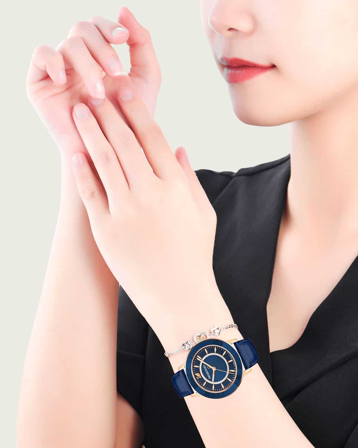 Swarovski Octea Lux Blue Dial Blue Leather Strap Watch for Women - 5414413 Watches Swarovski   
