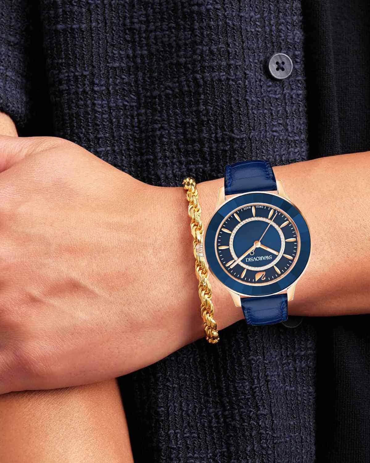 Swarovski Octea Lux Blue Dial Blue Leather Strap Watch for Women - 5414413 Watches Swarovski   