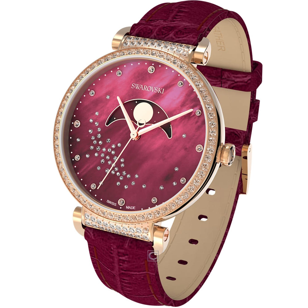 Swarovski Passage Moon Phase Red Dial Red Leather Strap Watch for Women - 5613323 Watches Swarovski   