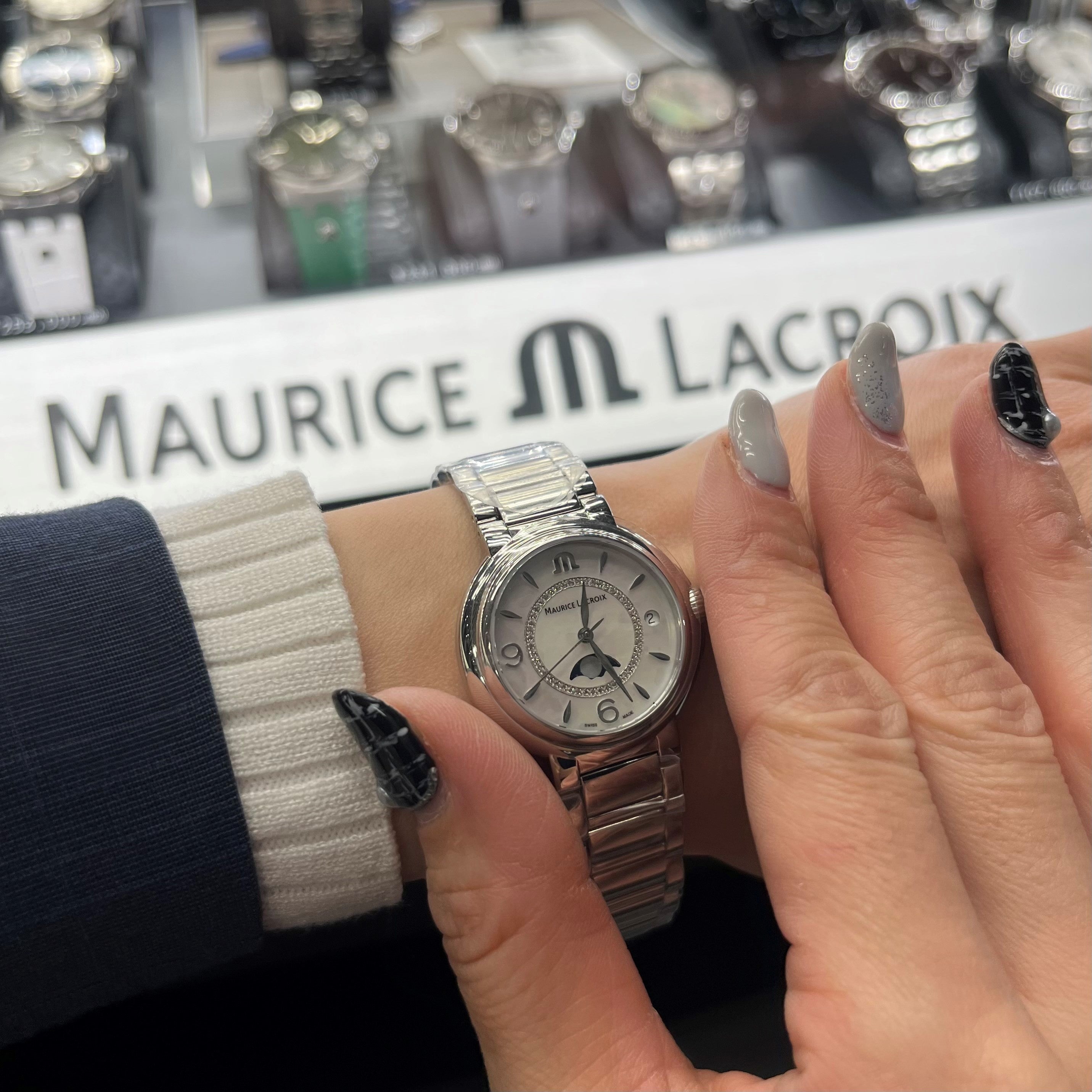 Maurice Lacroix Fiaba Moonphase White Mother of Pearl Dial Silver Steel Strap Watch for Women - FA1084-SS002-170-1 Watches Maurice Lacroix   