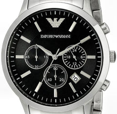 Emporio Armani Classic Chronograph Black Dial Silver Stainless Steel Strap Watch For Men - AR2434 Watches Emporio Armani   