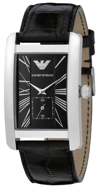 Emporio Armani Black Dial Black Leather Strap Watch For Men - AR0143 Watches Emporio Armani   