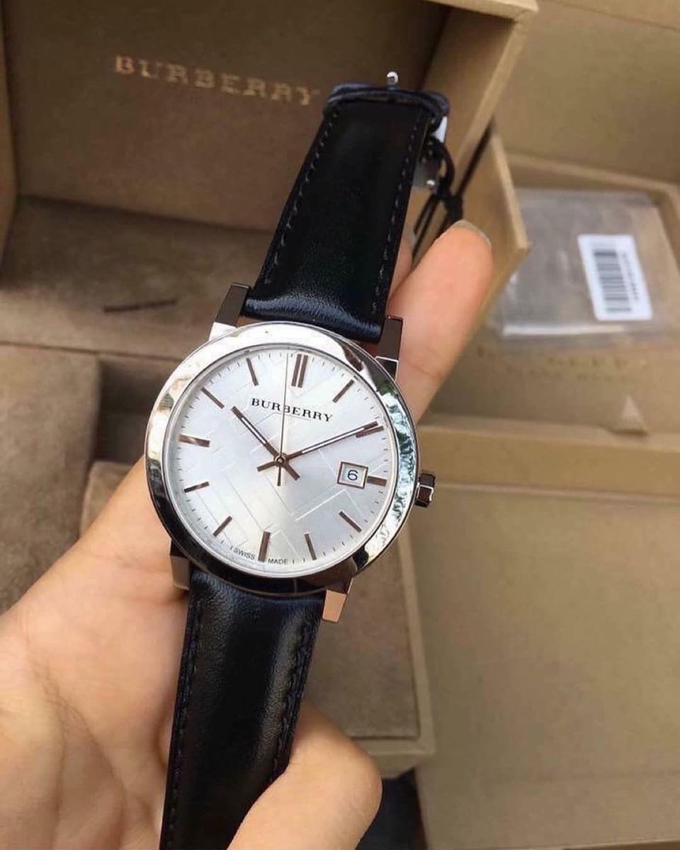 Burberry The City White Dial Black Leather Strap Watch for Men - BU9008 Watches Burberry   