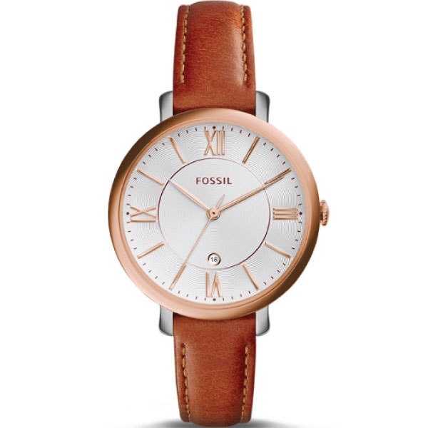 Fossil Jacqueline White Dial Brown Leather Strap Watch for Women - ES3842 Watches Fossil   