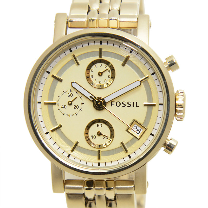Fossil Boyfriend Chronograph Gold Dial Gold Steel Strap Watch for Women - ES2197 Watches Fossil   