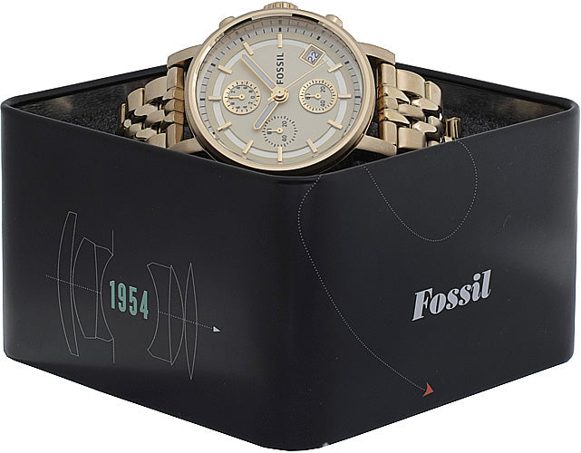 Fossil Boyfriend Chronograph Gold Dial Gold Steel Strap Watch for Women - ES2197 Watches Fossil   