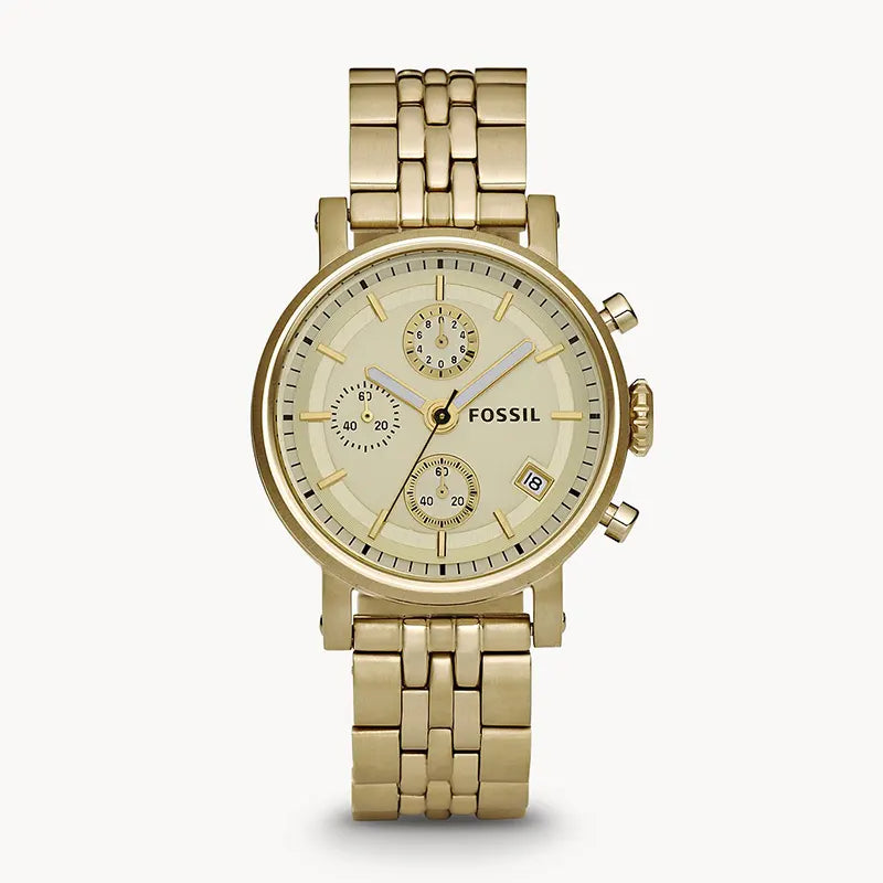 Fossil Boyfriend Chronograph Gold Dial Gold Steel Strap Watch for Women - ES2197 Watches Fossil   
