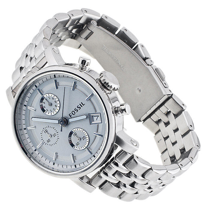 Fossil Boyfriend Chronograph Silver Dial Silver Steel Strap Watch for Women - ES2198 Watches Fossil   