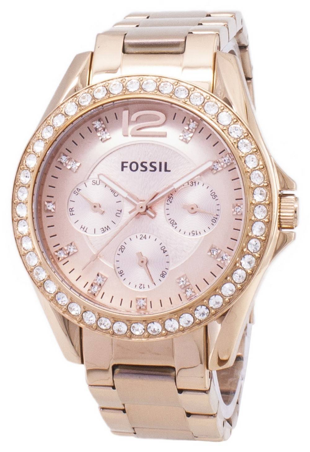 Fossil Riley Multifunction Rose Gold Dial Rose Gold Steel Strap Watch for Women - ES2811 Watches Fossil   