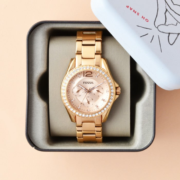 Fossil Riley Multifunction Rose Gold Dial Rose Gold Steel Strap Watch for Women - ES2811 Watches Fossil   