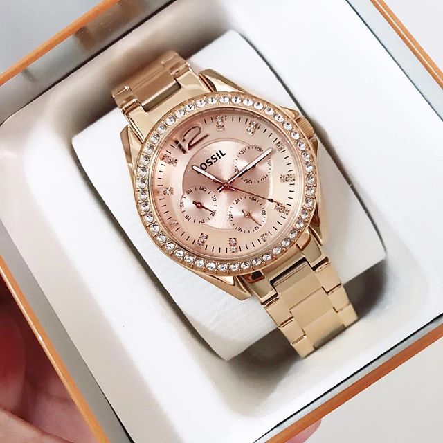 Fossil Riley Multifunction Rose Gold Dial Rose Gold Steel Strap Watch for Women - ES2811 Watches Fossil   