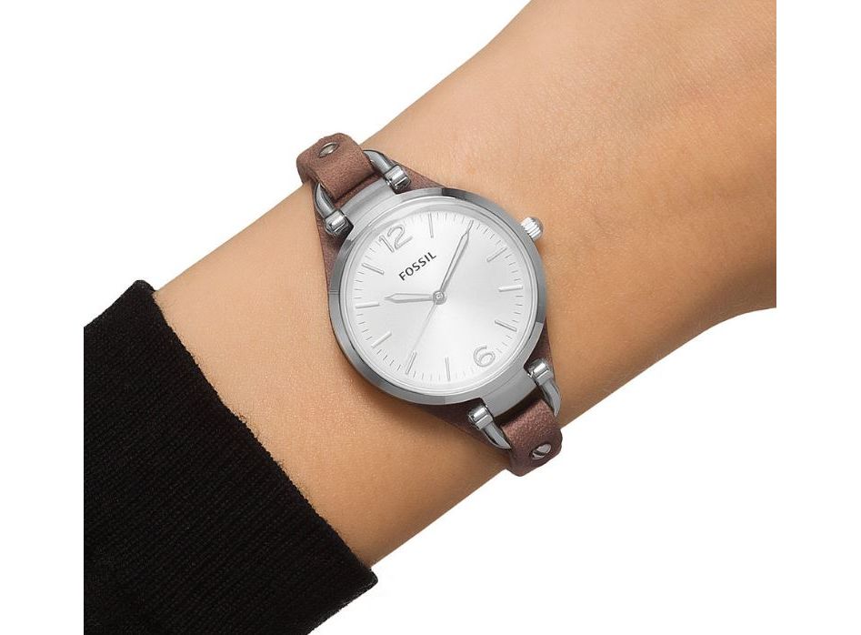 Fossil Georgia White Dial Brown Leather Strap Watch for Women - ES3060 Watches Fossil   