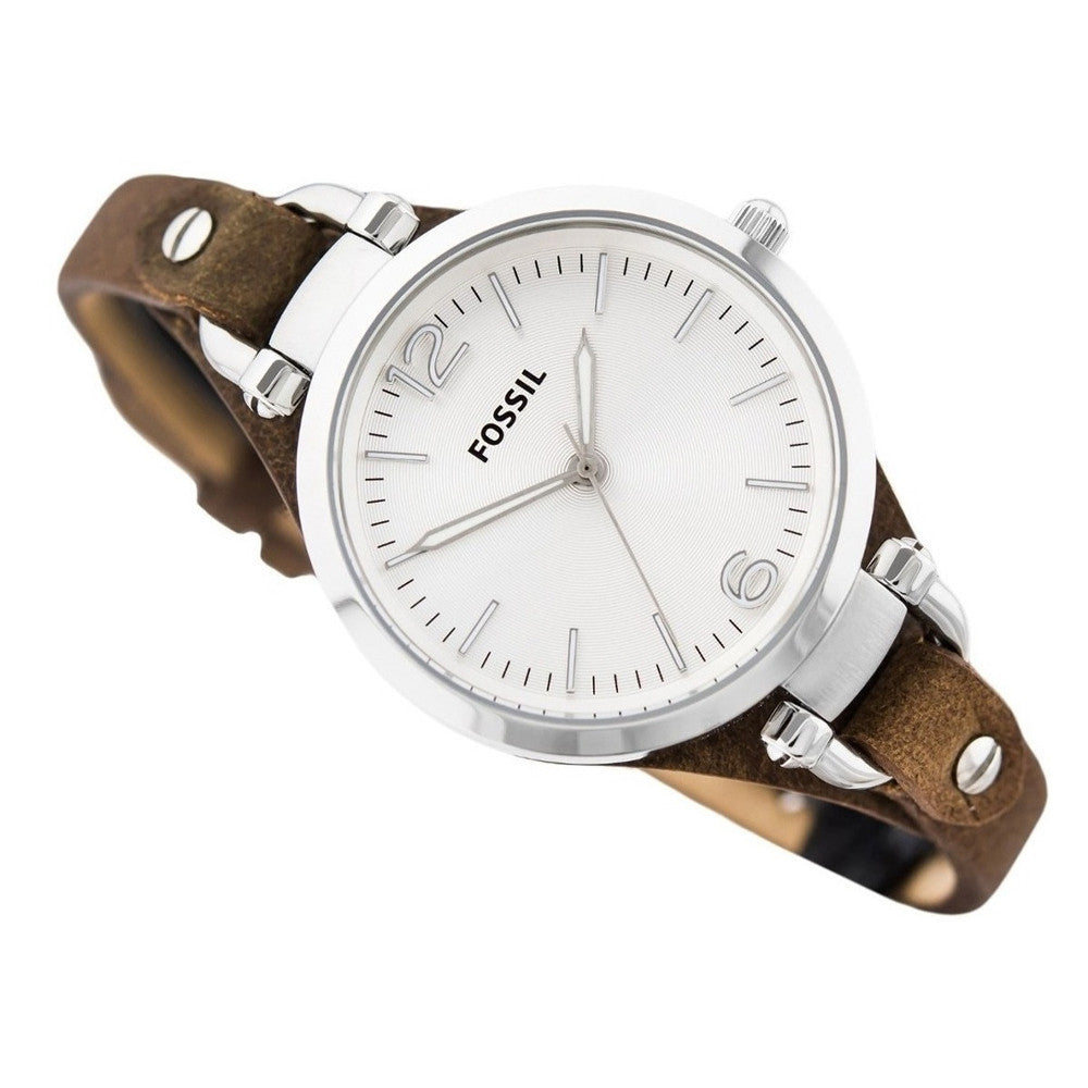 Fossil Georgia White Dial Brown Leather Strap Watch for Women - ES3060 Watches Fossil   