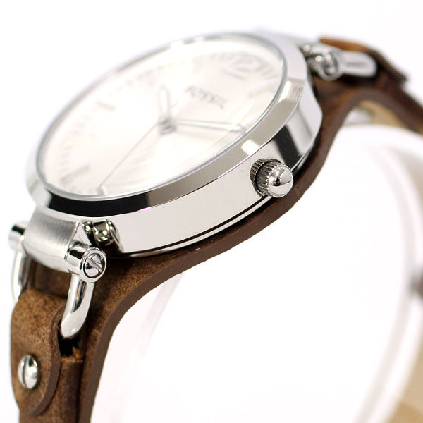 Fossil Georgia White Dial Brown Leather Strap Watch for Women - ES3060 Watches Fossil   