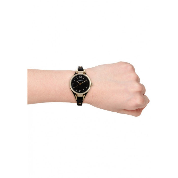 Fossil Georgia Black Dial Black Leather Strap Watch for Women - ES3148 Watches Fossil   