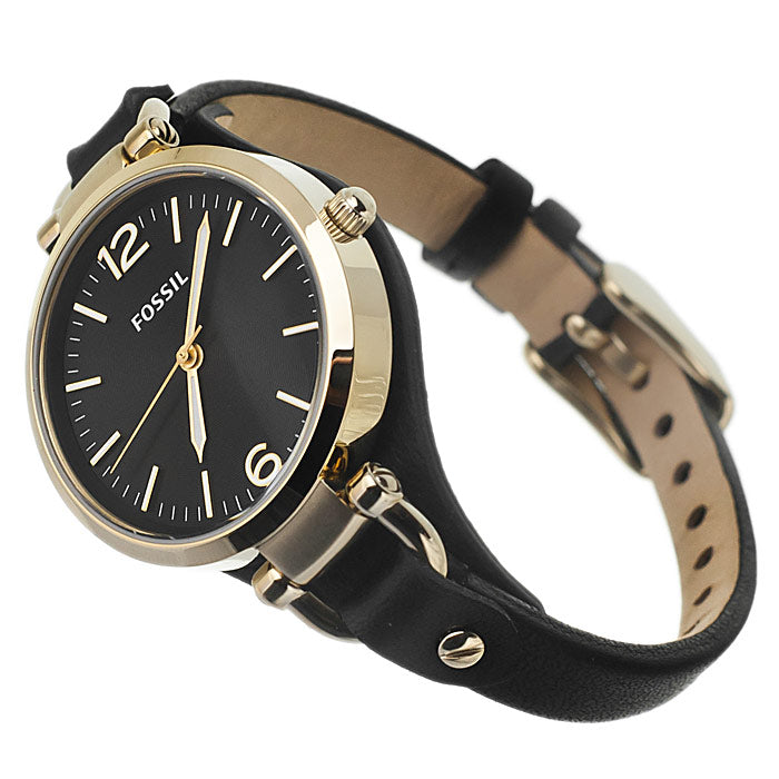 Fossil Georgia Black Dial Black Leather Strap Watch for Women - ES3148 Watches Fossil   